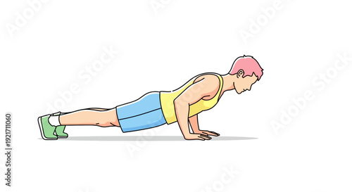 Woman Doing Push Up Exercise Illustration.