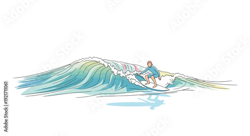 Surfer Riding Ocean Wave Digital Illustration.