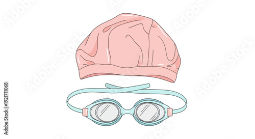 Swimming Goggles and Swim Cap Illustration.