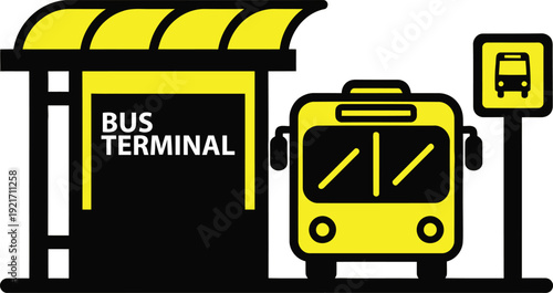Vibrant bus terminal and public transport vector illustration