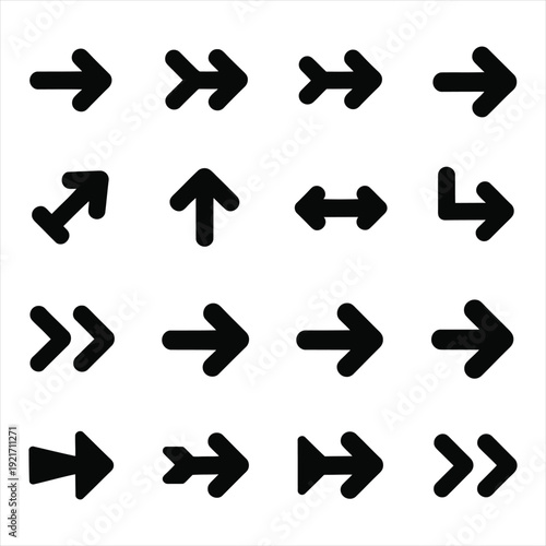 Set of black arrows pointing in different directions on white background vector illustration