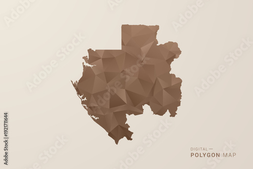 Gabon Map - Polygon Style Vector Illustration in Brown Gradient, Low Poly Geometric Design, Isolated on Beige Background for Infographics and Decoration.