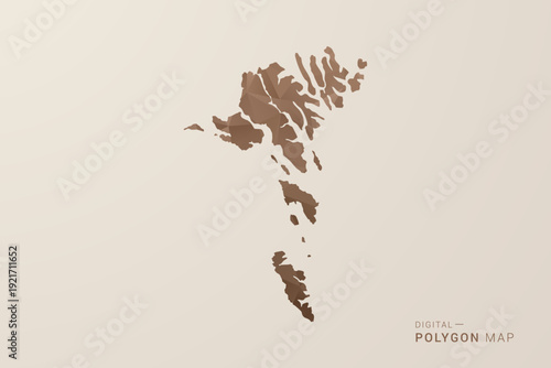 Faroe Islands Map - Polygon Style Vector Illustration in Brown Gradient, Low Poly Geometric Design, Isolated on Beige Background for Infographics and Decoration.