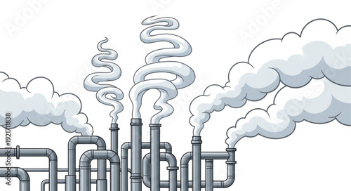 Industrial Pipes Emitting Smoke Pollution.