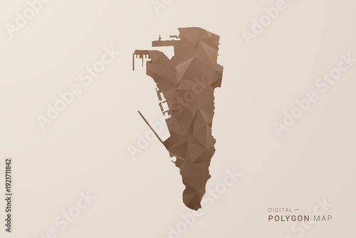 Gibraltar Map - Polygon Style Vector Illustration in Brown Gradient, Low Poly Geometric Design, Isolated on Beige Background for Infographics and Decoration.