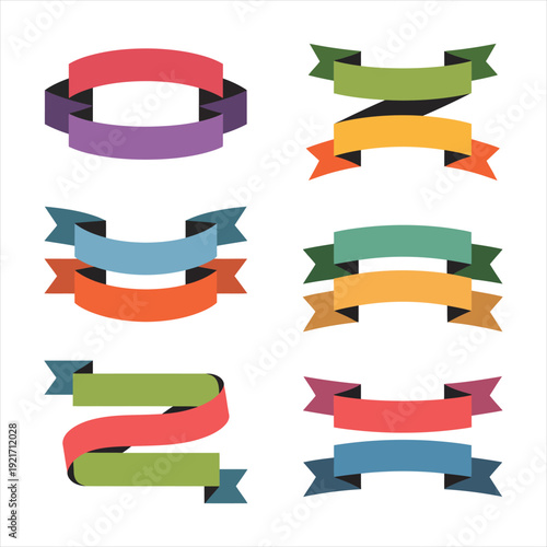 Double layered ribbon banner collection in multi colors for titles and labels design