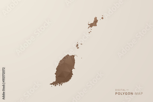 Grenada Map - Polygon Style Vector Illustration in Brown Gradient, Low Poly Geometric Design, Isolated on Beige Background for Infographics and Decoration.