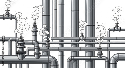 Industrial Piping System with Valves.
