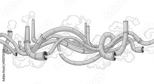 Industrial Pollution Smoke Stacks Emitting Fumes.