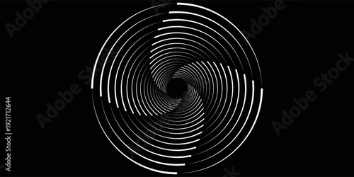et of black thick halftone dotted speed lines. Speed lines in circle form. Geometric art. Design element for frame, logo, tattoo, web pages, prints, posters, template, abstract vector background.