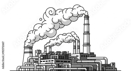 Industrial Factory with Smoking Chimneys.