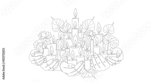 Hands holding lit candles and leaves, hope and peace