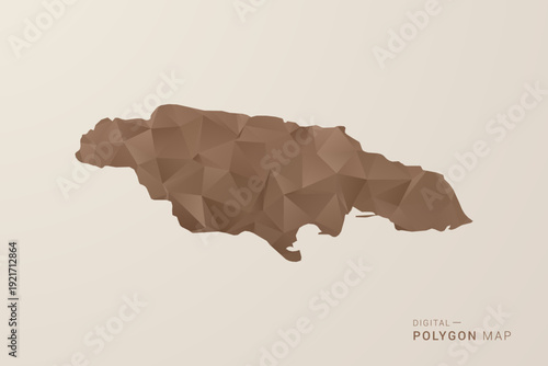 Jamaica Map - Polygon Style Vector Illustration in Brown Gradient, Low Poly Geometric Design, Isolated on Beige Background for Infographics and Decoration.