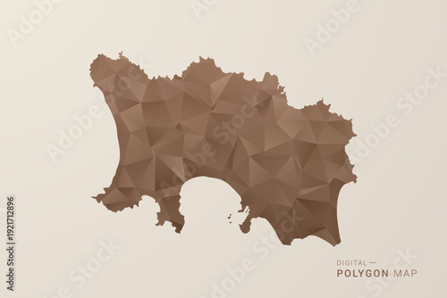 Jersey Map - Polygon Style Vector Illustration in Brown Gradient, Low Poly Geometric Design, Isolated on Beige Background for Infographics and Decoration.