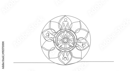 Abstract Mandala with Spiritual Symbols and Human Figures
