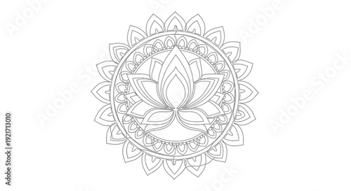 Lotus Mandala Outline Drawing - Spiritual and Yoga Symbol