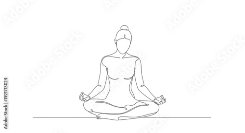 Woman Meditating in Lotus Pose, Continuous Line Drawing, Minimalist Style