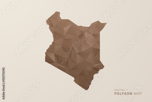 Kenya Map - Polygon Style Vector Illustration in Brown Gradient, Low Poly Geometric Design, Isolated on Beige Background for Infographics and Decoration.