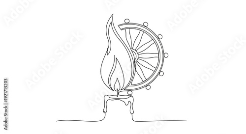 Dharma Wheel Burning Candle Flame Concept Art