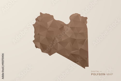Libya Map - Polygon Style Vector Illustration in Brown Gradient, Low Poly Geometric Design, Isolated on Beige Background for Infographics and Decoration.