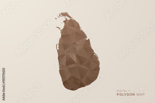 Sri Lanka Map - Polygon Style Vector Illustration in Brown Gradient, Low Poly Geometric Design, Isolated on Beige Background for Infographics and Decoration.