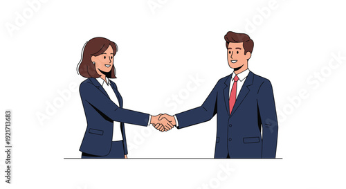 Professional businessman and businesswoman shake hands firmly to close a deal or celebrate a successful partnership.