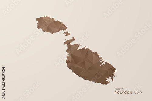 Malta Map - Polygon Style Vector Illustration in Brown Gradient, Low Poly Geometric Design, Isolated on Beige Background for Infographics and Decoration.