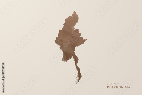 Myanmar Map - Polygon Style Vector Illustration in Brown Gradient, Low Poly Geometric Design, Isolated on Beige Background for Infographics and Decoration.