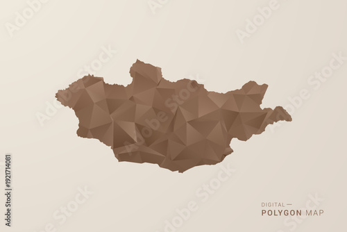 Mongolia Map - Polygon Style Vector Illustration in Brown Gradient, Low Poly Geometric Design, Isolated on Beige Background for Infographics and Decoration.