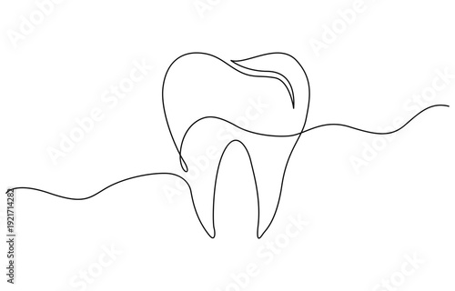 One continuous line drawing of a molar tooth icon for dental health and medical concept. human Tooth continuous one line drawing. Vector illustration. 