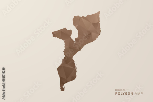 Mozambique Map - Polygon Style Vector Illustration in Brown Gradient, Low Poly Geometric Design, Isolated on Beige Background for Infographics and Decoration.