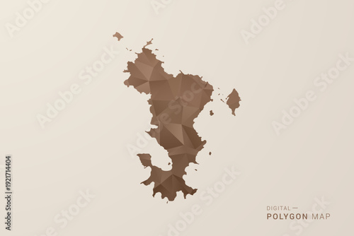 Mayotte Map - Polygon Style Vector Illustration in Brown Gradient, Low Poly Geometric Design, Isolated on Beige Background for Infographics and Decoration.