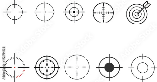 A collection of various crosshair and target icons, perfect for gaming, military, or precision-related design projects, offering a wide range of styles