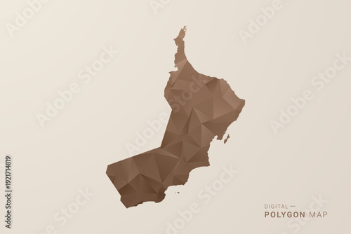 Oman Map - Polygon Style Vector Illustration in Brown Gradient, Low Poly Geometric Design, Isolated on Beige Background for Infographics and Decoration.
