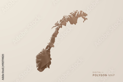 Norway Map - Polygon Style Vector Illustration in Brown Gradient, Low Poly Geometric Design, Isolated on Beige Background for Infographics and Decoration.