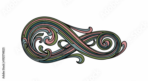 Elegant vintage ornamental flourish with intricate swirling lines and pastel colors, isolated on white background