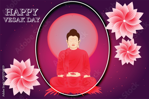 Cartoon vector illustration of a girl holding a flower sitting in lotus yoga pose