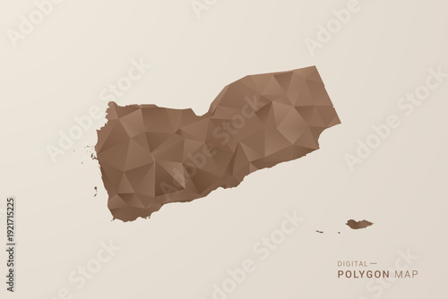 Yemen Map - Polygon Style Vector Illustration in Brown Gradient, Low Poly Geometric Design, Isolated on Beige Background for Infographics and Decoration.