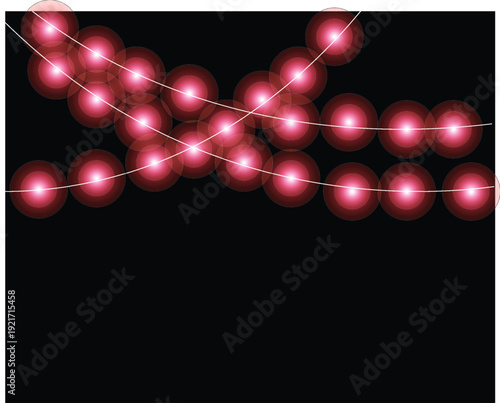 A string of red christmas lights on a black background