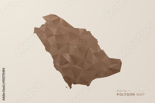 Saudi Arabia Map - Polygon Style Vector Illustration in Brown Gradient, Low Poly Geometric Design, Isolated on Beige Background for Infographics and Decoration.