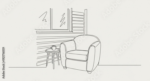 Cozy armchair and side table sketch in a room.