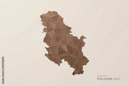 Serbia Map - Polygon Style Vector Illustration in Brown Gradient, Low Poly Geometric Design, Isolated on Beige Background for Infographics and Decoration.
