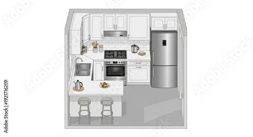 Kitchen Floor Plan Illustration Design.