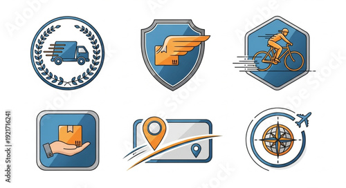 Set of six logistics and delivery service icons.