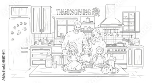 Kitchen Interior Design Sketch Illustration.