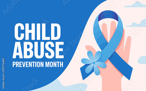 Child abuse prevention month awareness campaign blue ribbon symbol