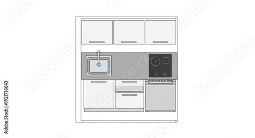 Kitchen Layout with Appliances Illustration.