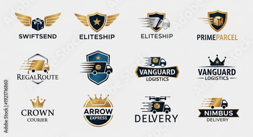 Collection of modern logistics and delivery company logos.