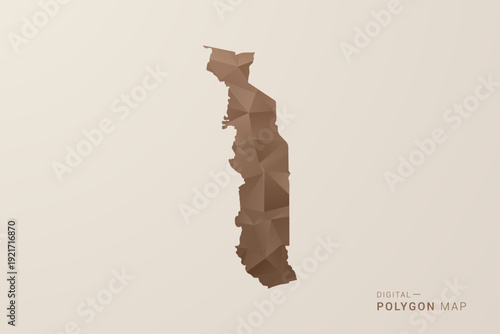 Togo Map - Polygon Style Vector Illustration in Brown Gradient, Low Poly Geometric Design, Isolated on Beige Background for Infographics and Decoration.