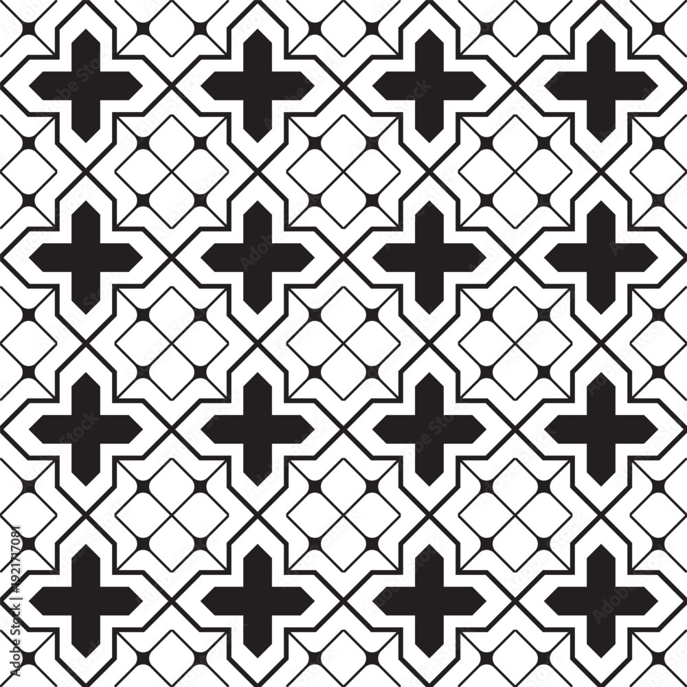 Obraz premium Geometric Seamless Cross Tile Pattern Black and White Background Repeat